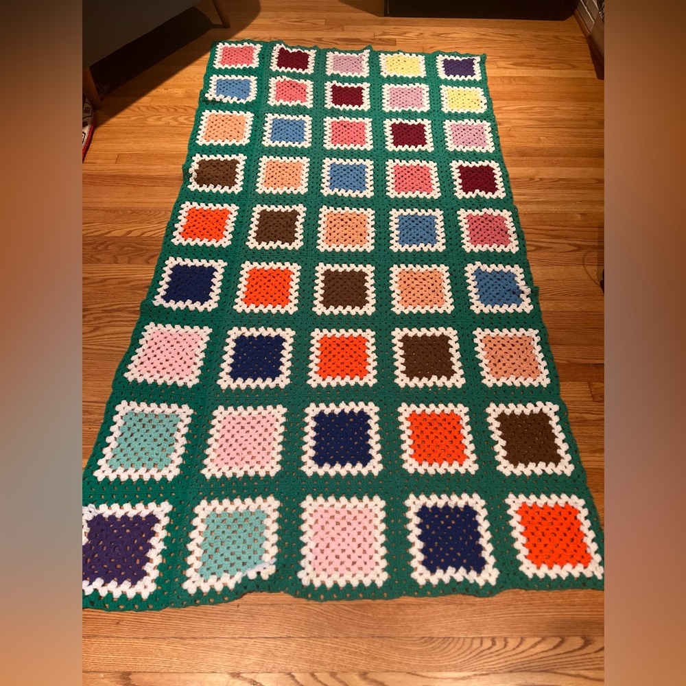 Vintage crochet Afghan handmade large blanket- 85” x 45”